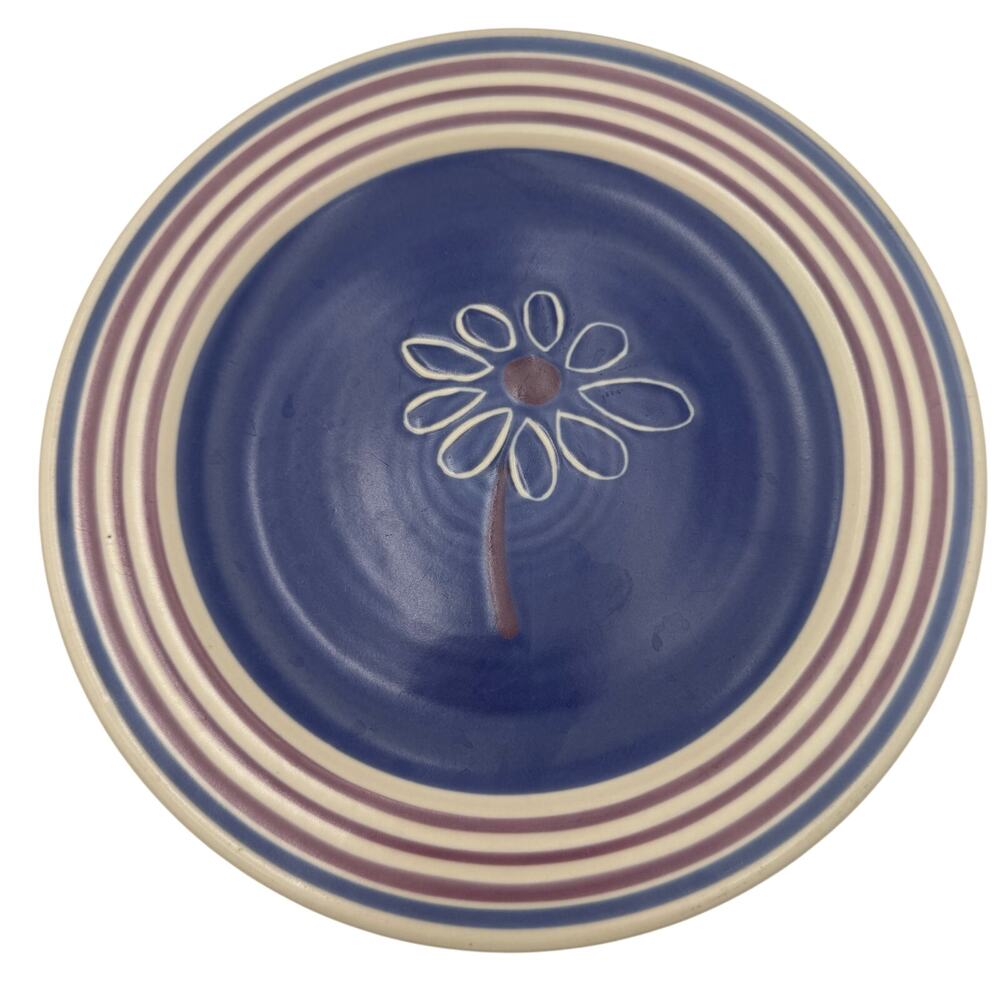 Vintage Pfaltzgraff Baja Salad Plates Set/4 Blue with Flower Center
